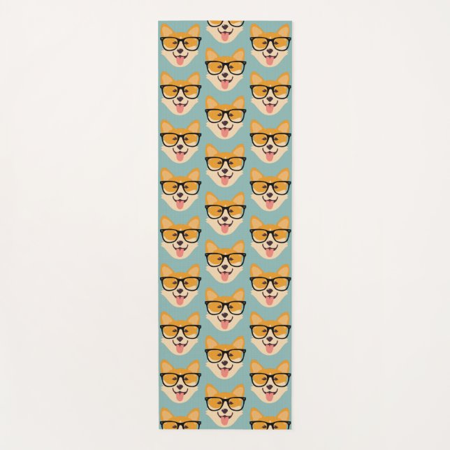 Funny Hipster Corgi Pattern Yogamatte (Vorderseite)