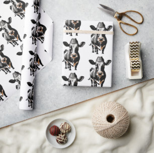 Funny Hipster Cow Tragehut Geschenkpapier