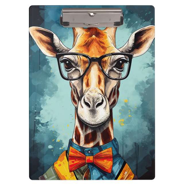 Funny Hipster Giraffe Zootiere Tiere Wildtiere Urb Klemmbrett (Vorderseite)