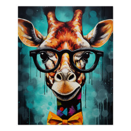Funny Hipster Giraffe Zootiere Tiere Wildtiere Urb Poster
