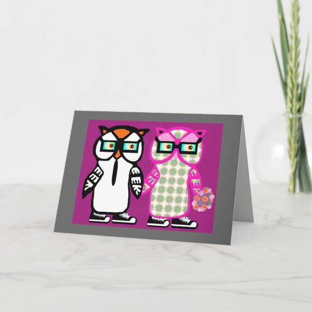 Funny Hipster Owls Happy Anniversary Card Karte (Vorderseite)