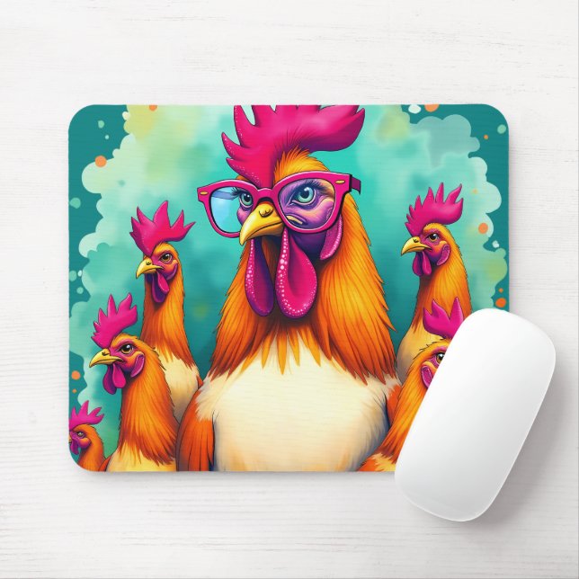 Funny Hipster Réoster Retro Pop Kunst, Dichtung un Mousepad (Mit Mouse)
