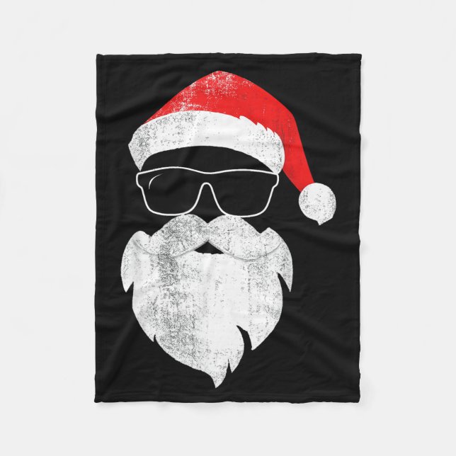 Funny Hipster Santa Face With Hat Beard &amp; Gles Fleecedecke (Vorderseite)