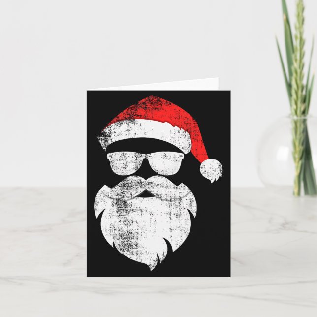 Funny Hipster Santa Face With Hat Beard &amp; Gles Karte (Vorderseite)