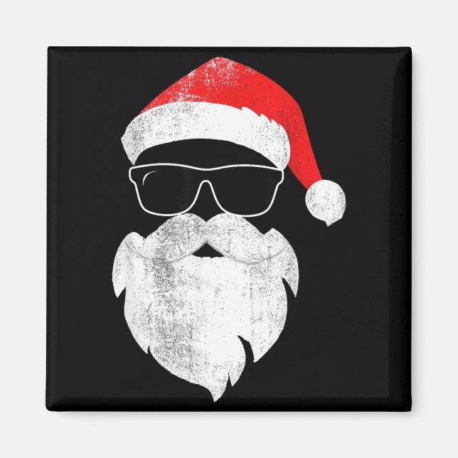Funny Hipster Santa Face With Hat Beard &amp; Gles Magnet (Vorne)