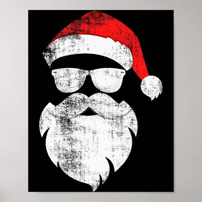 Funny Hipster Santa Face With Hat Beard &amp; Gles Poster (Vorne)