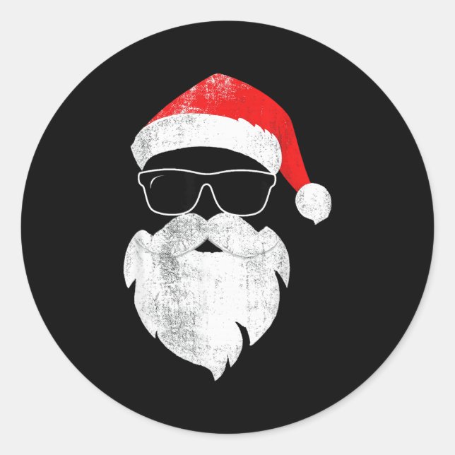 Funny Hipster Santa Face With Hat Beard &amp; Gles Runder Aufkleber (Vorderseite)