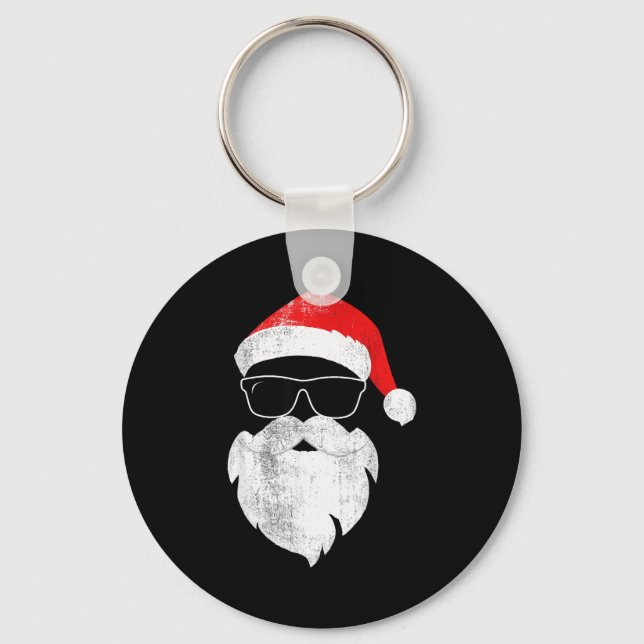 Funny Hipster Santa Face With Hat Beard &amp; Gles Schlüsselanhänger (Vorderseite)