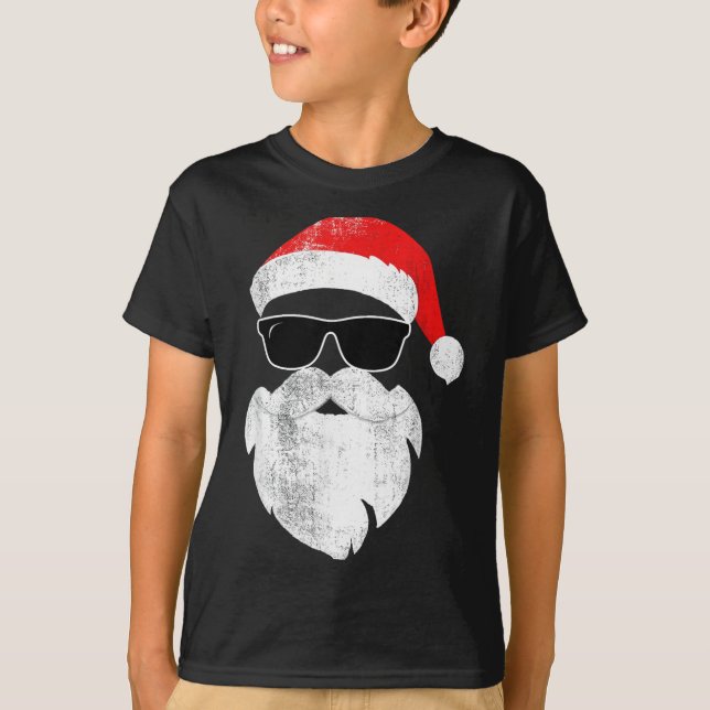 Funny Hipster Santa Face With Hat Beard &amp; Gles T-Shirt (Vorderseite)