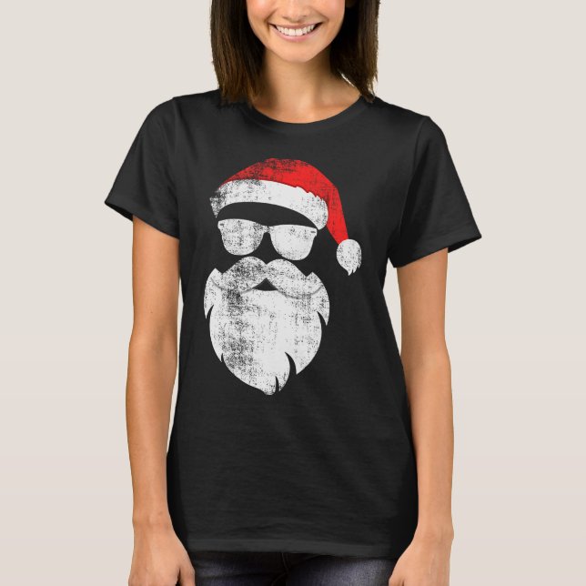 Funny Hipster Santa Face With Hat Beard &amp; Gles T-Shirt (Vorderseite)