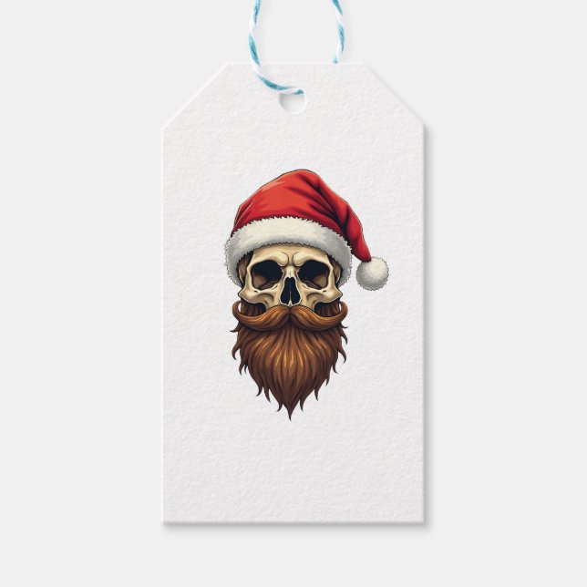 Funny Hipster Santa Skull Face With Hat Beard Chri Geschenkanhänger (Vorderseite)