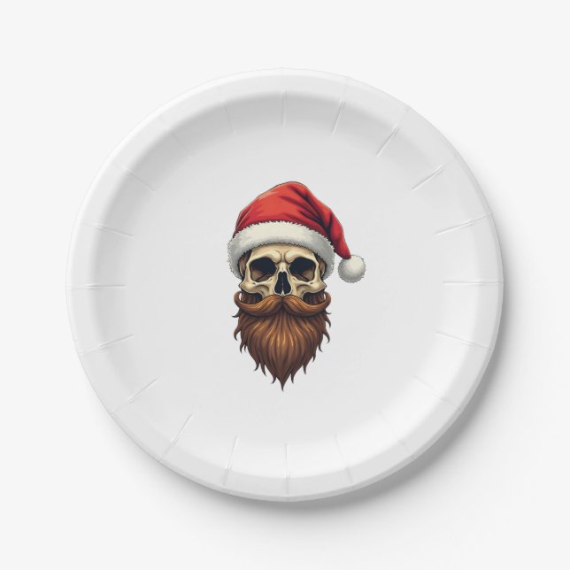 Funny Hipster Santa Skull Face With Hat Beard Chri Pappteller (Vorderseite)