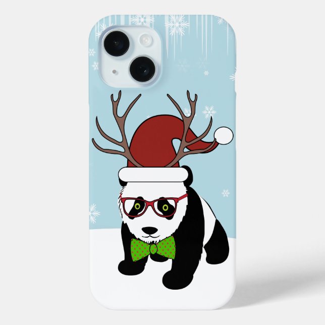 Funny Hipster Weihnachten Panda mit Geweih Case-Mate iPhone Hülle (Rückseite)