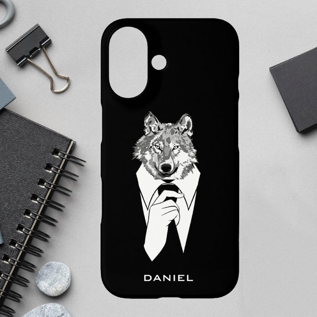 Funny Hipster Wolf mit Black Tuxedo Personalisiert Case-Mate iPhone Hülle (Von Creator hochgeladen)