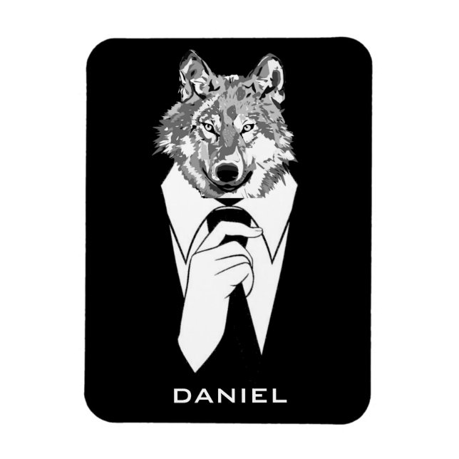 Funny Hipster Wolf mit Black Tuxedo Personalisiert Magnet (Vertikal)