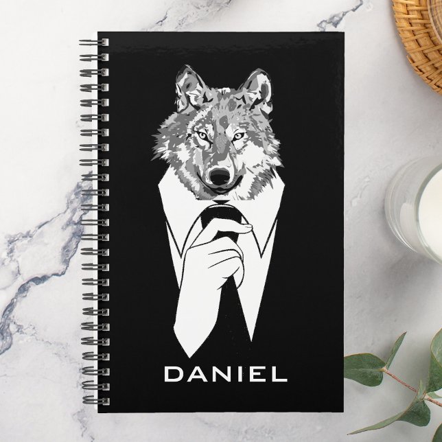 Funny Hipster Wolf mit Black Tuxedo Personalisiert Planer (Von Creator hochgeladen)