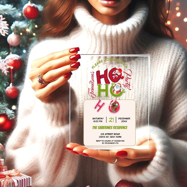 Funny HO HO HO Retro Christmas Party Dinner  Acryleinladungen (Von Creator hochgeladen)