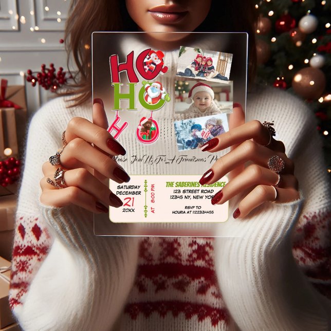 Funny HO HO HO Retro Christmas Party Family Photos Acryleinladungen (Von Creator hochgeladen)