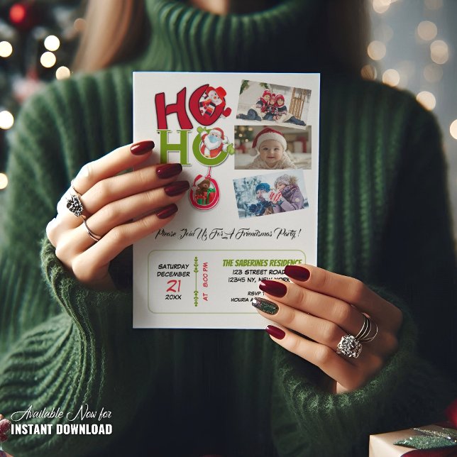 Funny HO HO HO Retro Christmas Party Family Photos Einladung (Von Creator hochgeladen)