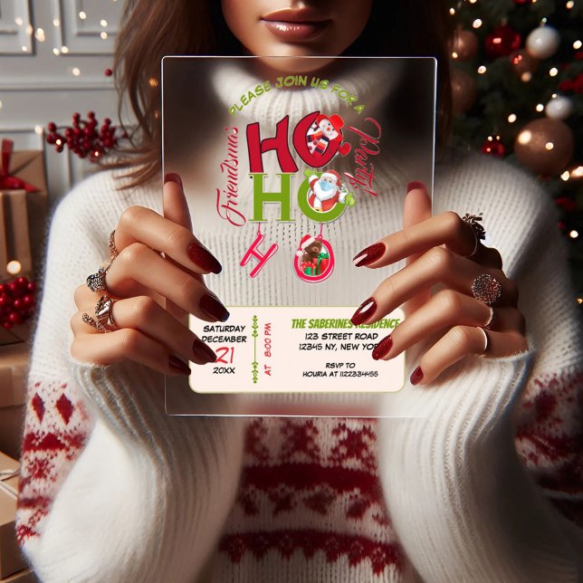 Funny HO HO HO Retro Christmas Party Friendsmas  Acryleinladungen (Von Creator hochgeladen)