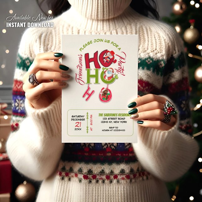 Funny HO HO HO Retro Christmas Party Friendsmas Einladung (Von Creator hochgeladen)