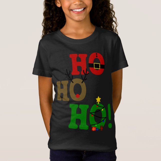 Funny Ho Ho Ho Santa Belly Rentierbaum T-Shirt (Vorderseite)