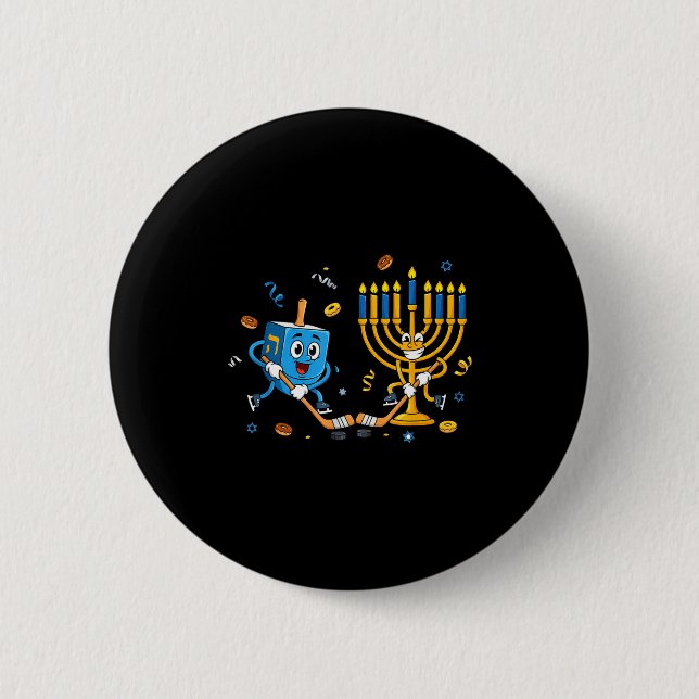 Funny Hockey Dreidel Menorah Hanukkah Kids Womens  Button (Vorderseite)