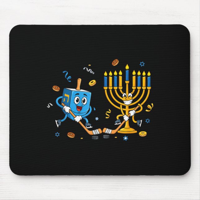 Funny Hockey Dreidel Menorah Hanukkah Kids Womens  Mousepad (Vorne)