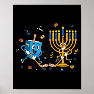 Funny Hockey Dreidel Menorah Hanukkah Kids Womens  Poster