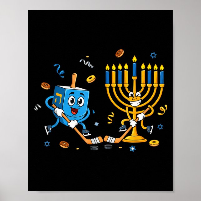 Funny Hockey Dreidel Menorah Hanukkah Kids Womens  Poster (Vorne)