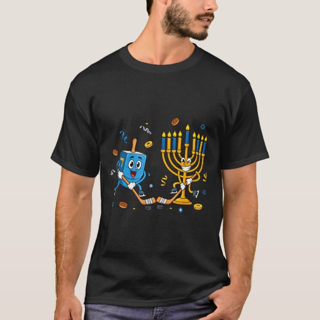 Funny Hockey Dreidel Menorah Hanukkah Kids Womens  T-Shirt (Vorderseite)