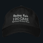 Funny "Hockey Hair I DO Care" benutzerdefinierter  Bestickte Kappe<br><div class="desc">Sie wissen, wie sehr diese Hockeyspieler ihre langen Schlösser Liebe haben. ... nun, das ist der Hut für sie! Die lustige Baseballmütze lautet "Hockey Hair I Do Care". (Sie können dies auch in Hockey Hair Don't Care ändern". Fügen Sie unten Ihren Team- oder Spielernamen hinzu und ändern Sie einfach den...</div>