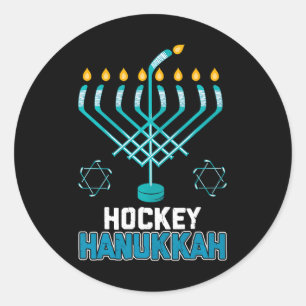 Funny Hockey Hanukkah Menorah Jüdisches Festival Runder Aufkleber