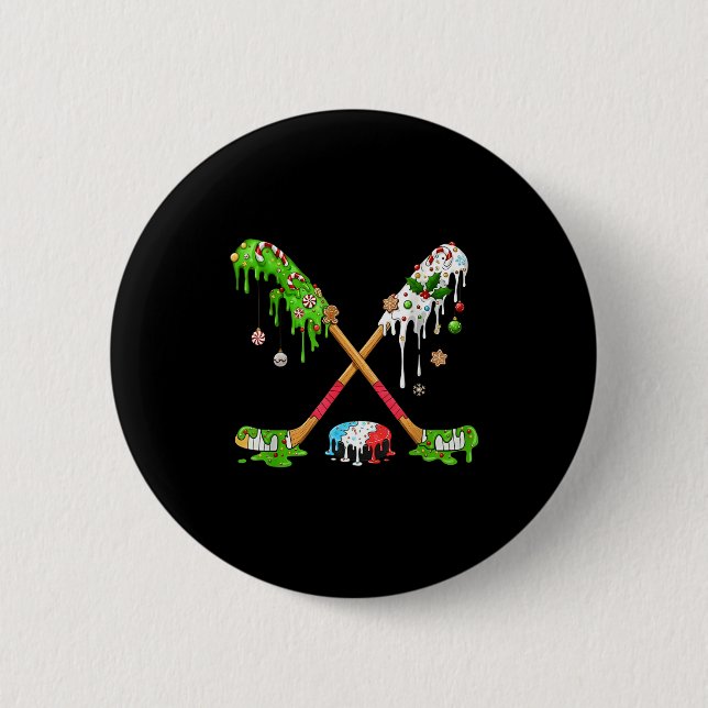 Funny Hockey Holiday Candy Cane Gingerbread  Button (Vorderseite)