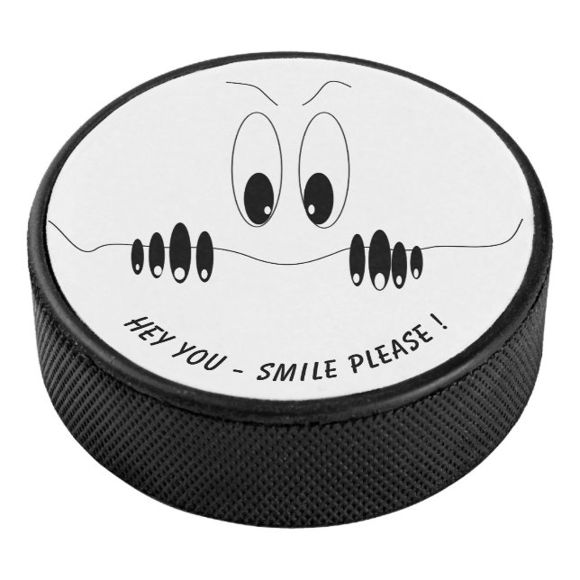 Funny Hockey Puck mit Neugier Augen Custom Text (3/4)