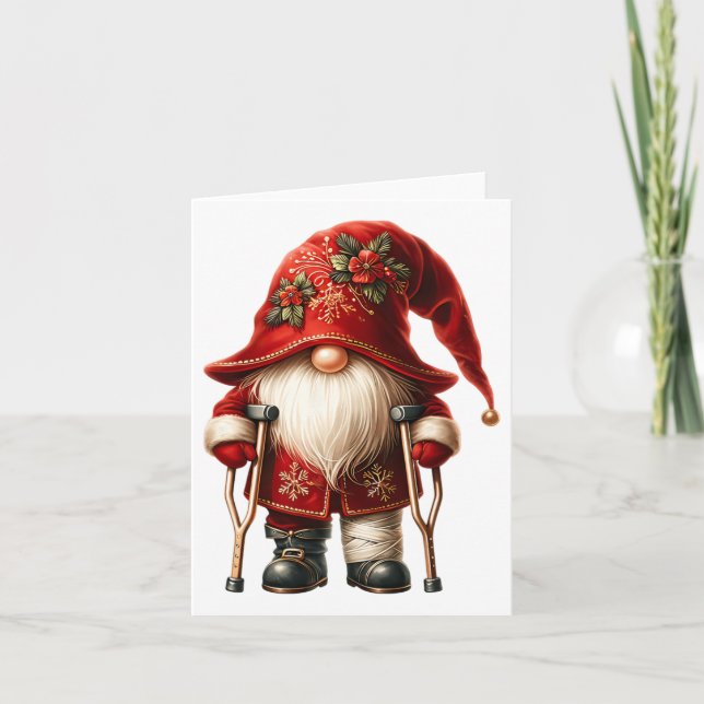 Funny Holiday Gnome Crutches Karte (Vorderseite)