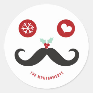 Funny Holiday Mustache Face Mistletoe Weihnachten Runder Aufkleber