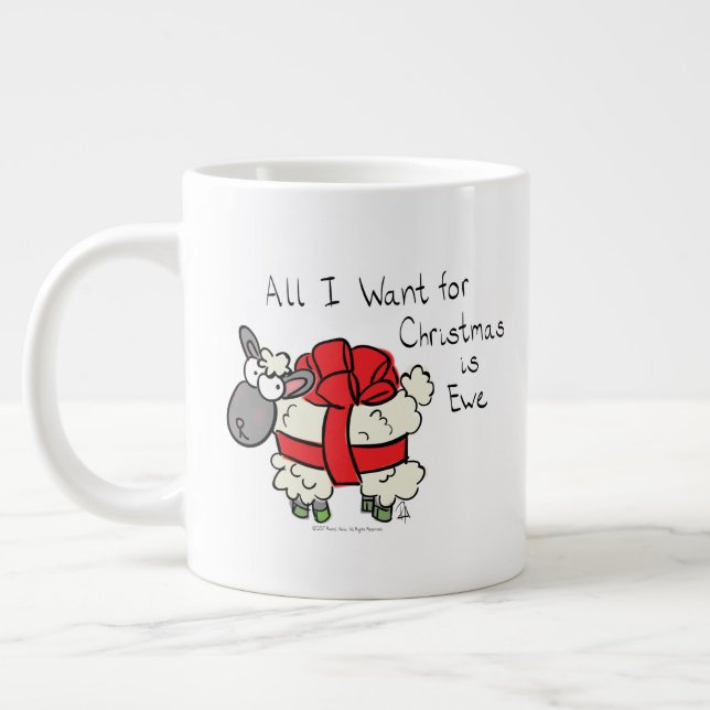 Funny Holiday Niedliche Schafe Weihnachten Cartoon Jumbo-Tasse (Links)