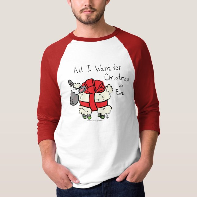 Funny Holiday Niedliche Schafe Weihnachten Cartoon T-Shirt (Vorderseite)