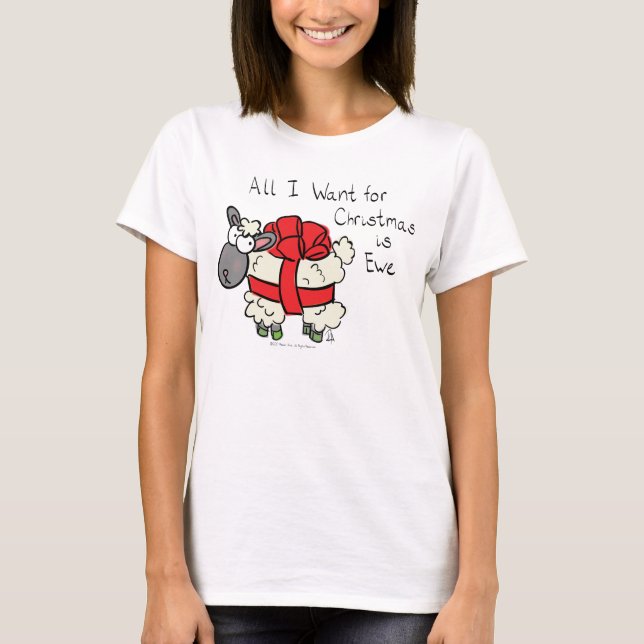 Funny Holiday Niedliche Schafe Weihnachten Cartoon T-Shirt (Vorderseite)