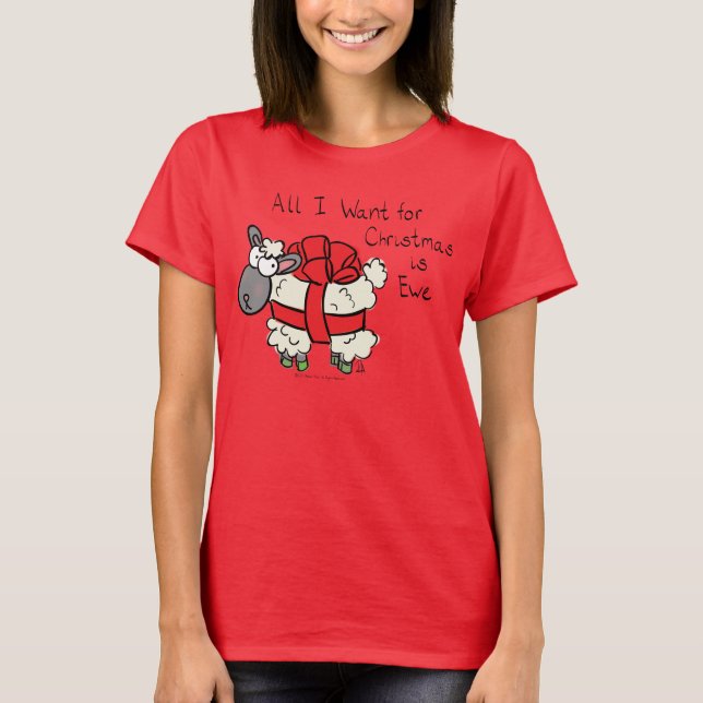 Funny Holiday Niedliche Schafe Weihnachten Cartoon T-Shirt (Vorderseite)