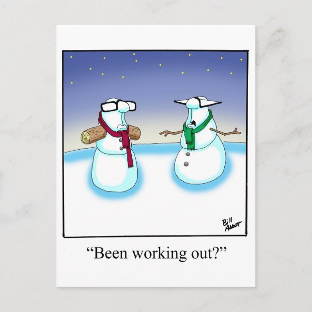 Funny Holiday Snowman Cartoon Postcard Feiertagspostkarte (Vorderseite)