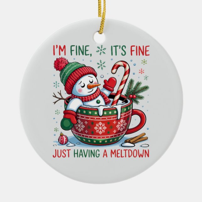 “Funny Holiday – Snowman Meltdown  Keramik Ornament (Vorne)