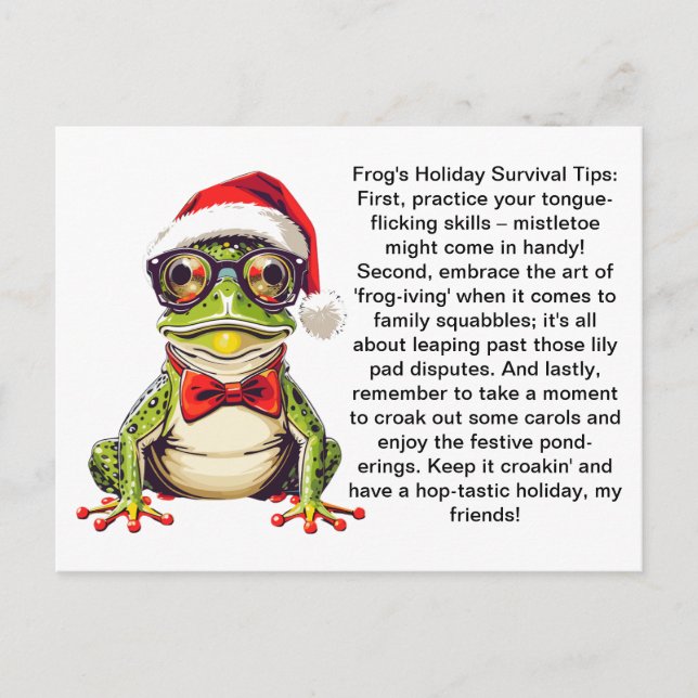 Funny Holiday Survival Tipps vom Frosch Postkarte (Vorderseite)