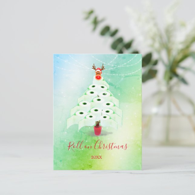 Funny Holiday Weihnachts-Toilette Roll Tree Green Postkarte (Stehend Vorderseite)