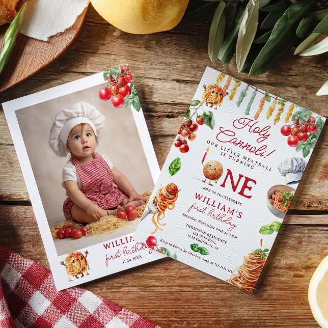 Funny Holy Cannoli kleinen Fleischball 1. Geburtst Einladung (Funny Holy Cannoli little meatball 1st birthday Invitation)