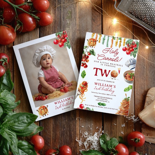 Funny Holy Cannoli little meatball 2nd birthday Einladung (Funny Holy Cannoli little meatball 2nd birthday Invitation)