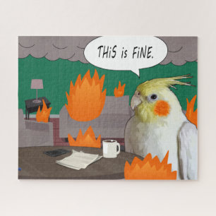 Funny Homeschool Cockatiel This Is Fine Chaos Meme Puzzle