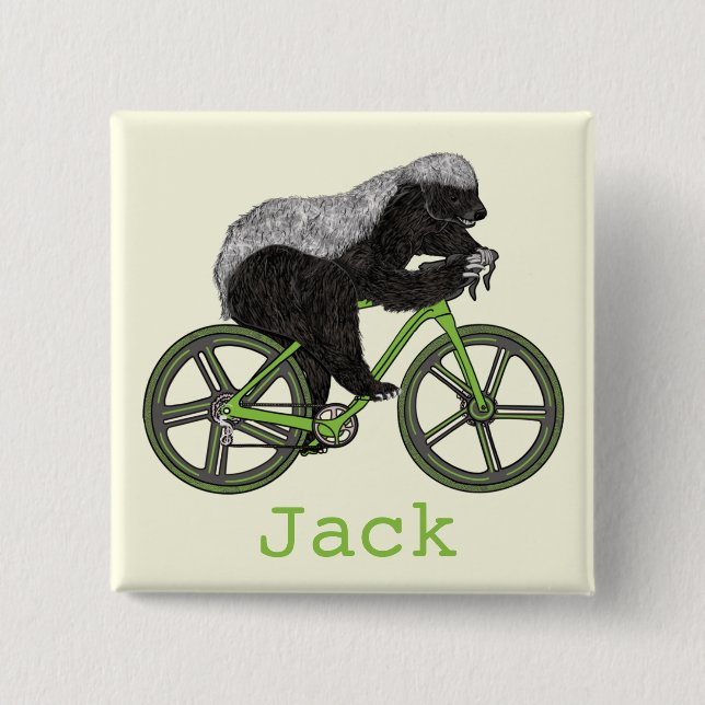 Funny Honey Badger Cycling Badass Bicycle Add Name Button (Vorderseite)