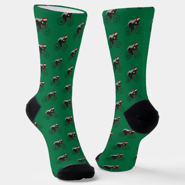 Funny Honey Badger Santa Cyclist Grün Weihnachten Socken (Gewinkelt)